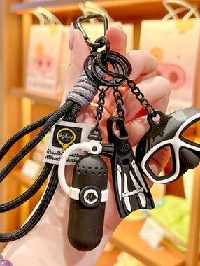Scuba Black Swim Mask & Gear Keychain Set
